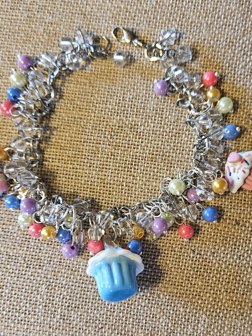 Cupcake Cha Cha Charm Bracelet with Multicolor Beads